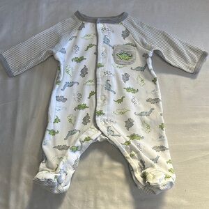 Little Me - White and Green Dinosaur Footie One Piece Sleeper